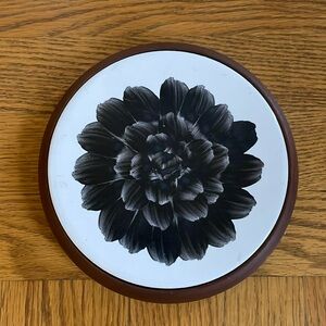 Vintage Rosario Woodturning Flower Teivet - Ceramic tile in Wooden base